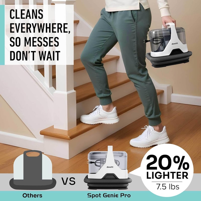 DeWitt Spot Genie Pro Portable Carpet Cleaner Machine, Upholstery Cleaner – Lightweight 7.7lb Pet Stain & Odor Remover with 4 Cleaning Tools, Compact Design for Home, Car, and Furniture - Image 2